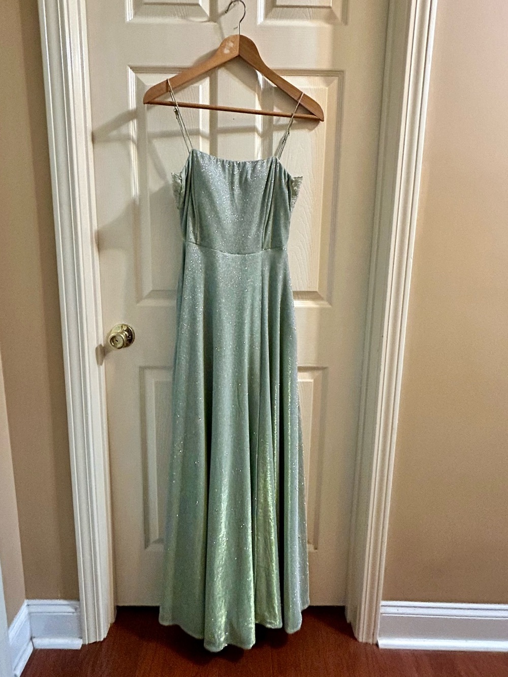 Sparkling Mint Green Spaghetti Strap Gown
